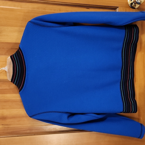 IACTIVE PETITE Textured Performance Jacket. Blue & Multicolor trim. Full zip PM - Picture 5 of 6